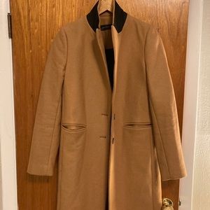 Classic Camel Coat with Black Collar Detail